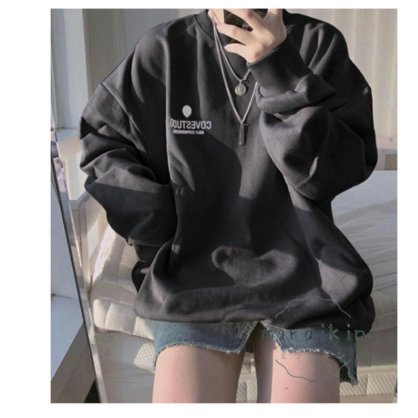 トレーナー レディース プルオーバー クルーネック 長袖 無地 ゆったり トップス スウェット 春 秋 お出かけ 買い物 リラックス ショッピング Tシャツ 