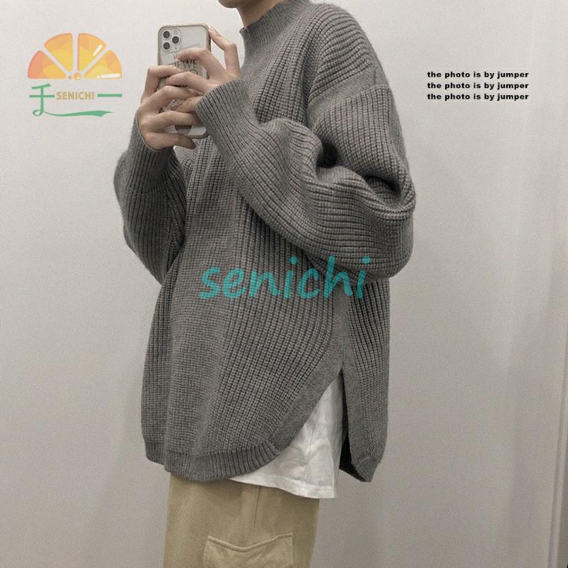 ニットセーター メンズ Ｔシャツ 秋冬 長袖 ゆったり プルオーバー カジュアル サイドスリット ビジネス アメカジ クルーネック 暖かい 厚手 ニット 