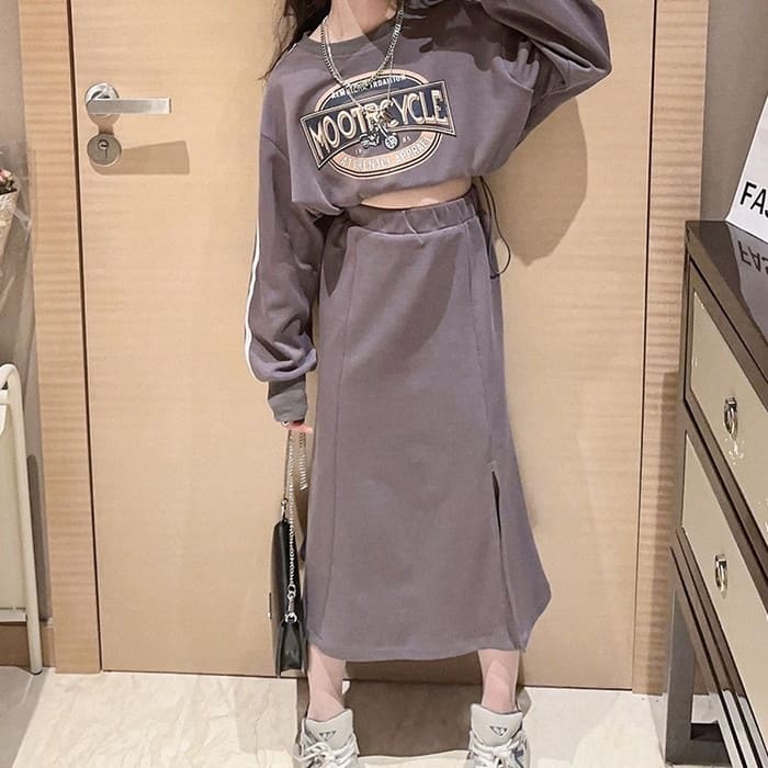 小学生 女の子 セットアップ キッズ クロップド丈 ロゴ 2点セット 長袖 春秋 通学 ガーリーダンス 韓国 トレーナー スカート カジュアル おしゃれ 