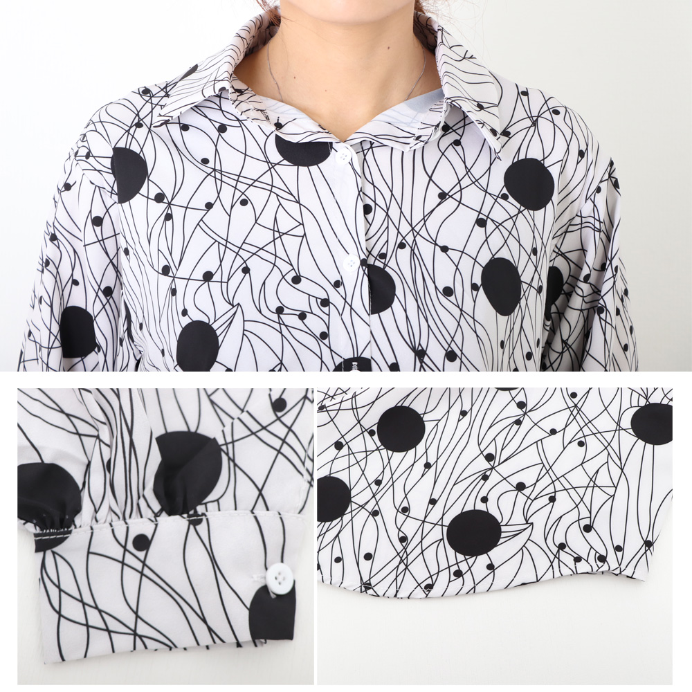 ブラウス 柄シャツ レトロ レディース おしゃれ 幾何学プリント トップス 長袖 
