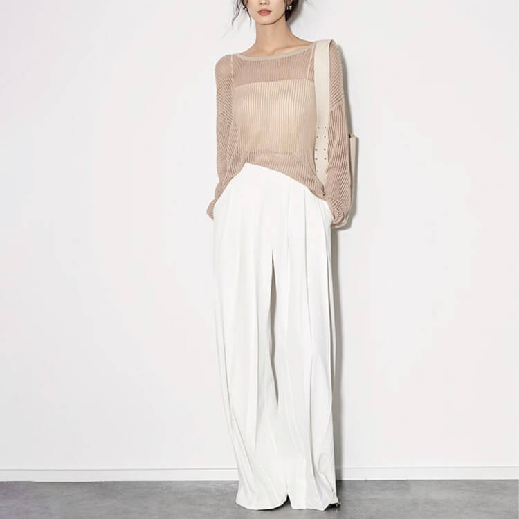 トップス レディース 韓国 長袖 透かし編み ニット 編み 透け感 クルーネック シアートップス ゆったり メッシュ Ｔシャツ おしゃれ シースルー 