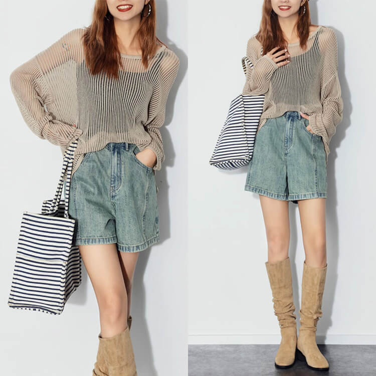 トップス レディース 韓国 長袖 透かし編み ニット 編み 透け感 クルーネック シアートップス ゆったり メッシュ Ｔシャツ おしゃれ シースルー 