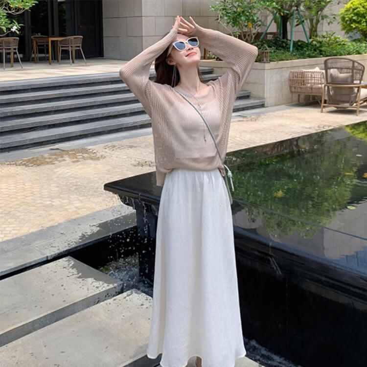 トップス レディース 韓国 長袖 透かし編み ニット 編み 透け感 クルーネック シアートップス ゆったり メッシュ Ｔシャツ おしゃれ シースルー 