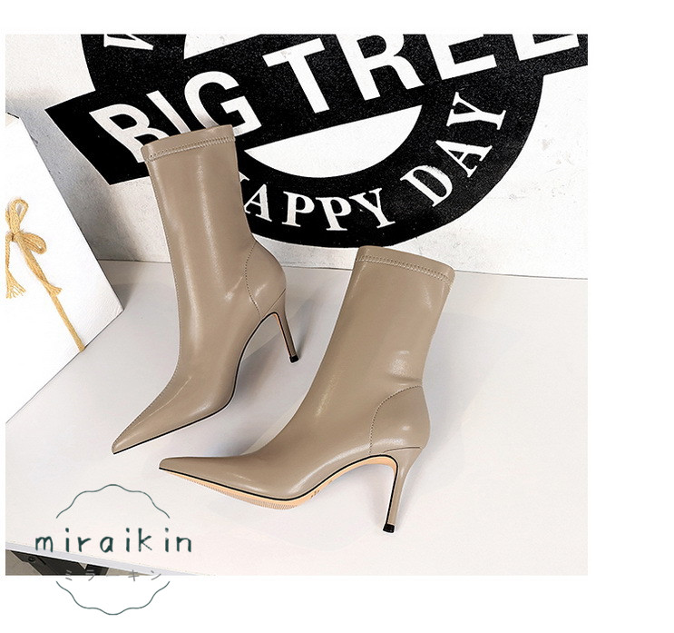 ブーツ レディース ショートブーツ 履きやすい 痛くない 8CMヒール 美脚パンプス シンプル 通勤用 裏起毛あり 歩きやすい 仕事 22-26.5CM ピンヒール 