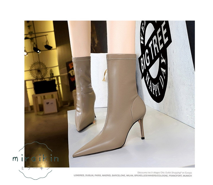 ブーツ レディース ショートブーツ 履きやすい 痛くない 8CMヒール 美脚パンプス シンプル 通勤用 裏起毛あり 歩きやすい 仕事 22-26.5CM ピンヒール 