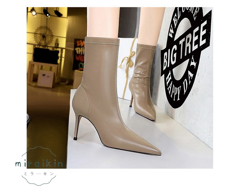 ブーツ レディース ショートブーツ 履きやすい 痛くない 8CMヒール 美脚パンプス シンプル 通勤用 裏起毛あり 歩きやすい 仕事 22-26.5CM ピンヒール 