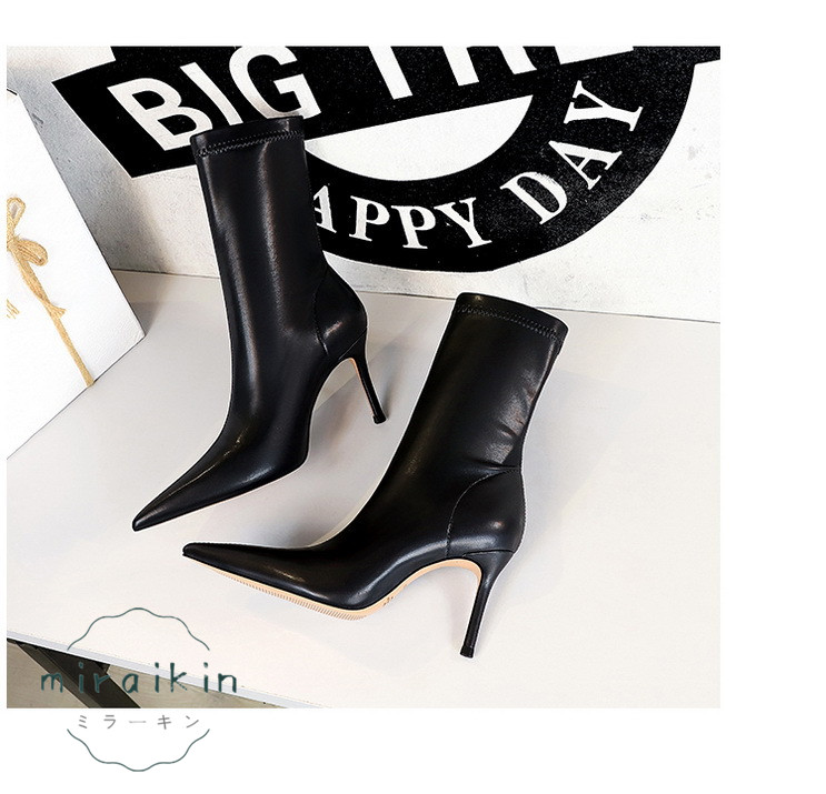 ブーツ レディース ショートブーツ 履きやすい 痛くない 8CMヒール 美脚パンプス シンプル 通勤用 裏起毛あり 歩きやすい 仕事 22-26.5CM ピンヒール 