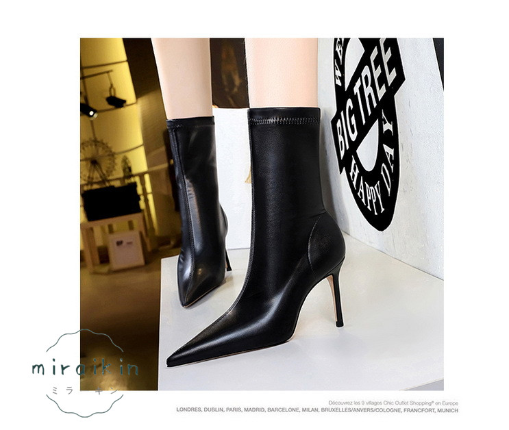 ブーツ レディース ショートブーツ 履きやすい 痛くない 8CMヒール 美脚パンプス シンプル 通勤用 裏起毛あり 歩きやすい 仕事 22-26.5CM ピンヒール 