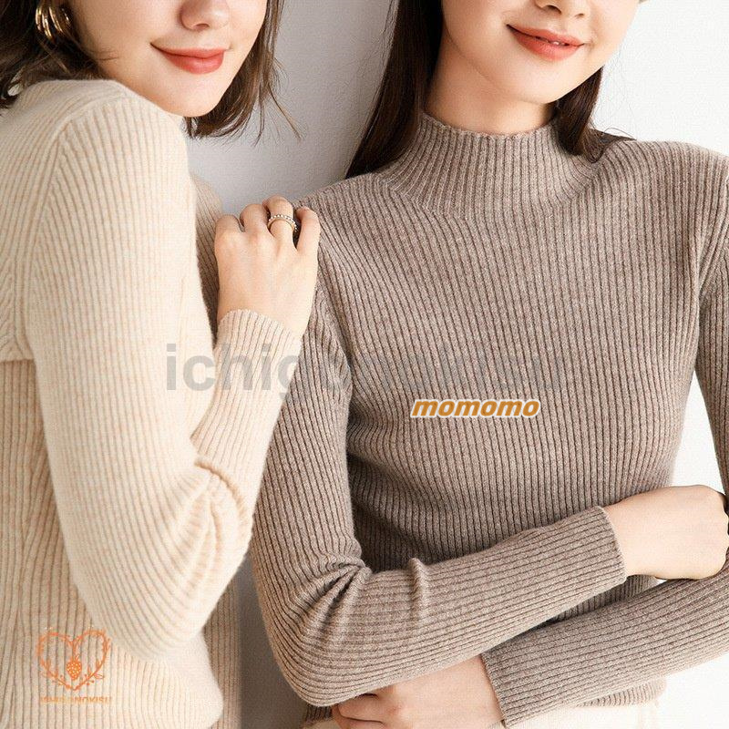 ニット セーター ハイネック レディース 秋冬 ニットセーター 長袖 リブニット 無地 ニットソー ベーシック プルオーバー タートルネック インナー トップス 