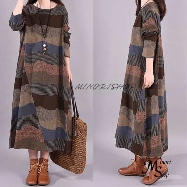 ワンピース 春 マキシワンピース ワンピース ロングワンピース レディース 秋 森ガール 長袖 コットンリネン ロングワンピース 