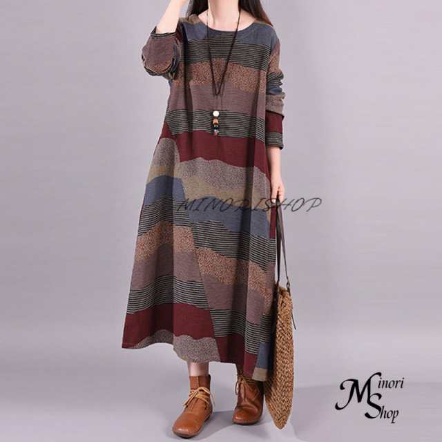 ワンピース 春 マキシワンピース ワンピース ロングワンピース レディース 秋 森ガール 長袖 コットンリネン ロングワンピース 