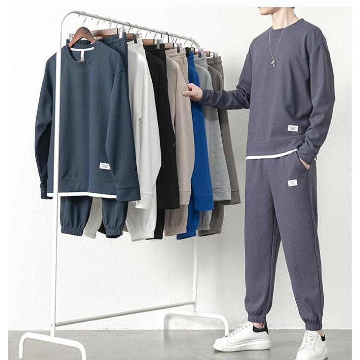 ワッフル 上下セット メンズ セットアップ 長袖 トレーナー カジュアル ロングパンツ ボ スウェットパンツ ウエストゴム 