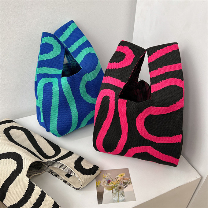 選べる65柄 ニット バッグ ミニ トートバッグ ニットバッグ 大きな柄 斜め ボーダー スタライプ レディース ライン ミニトート 小さめ マルシェバック バイアス 