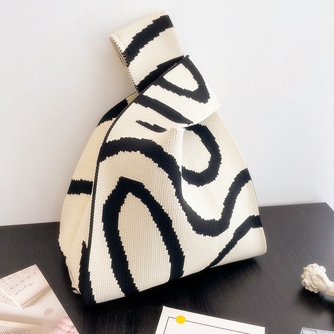 選べる65柄 ニット バッグ ミニ トートバッグ ニットバッグ 大きな柄 斜め ボーダー スタライプ レディース ライン ミニトート 小さめ マルシェバック バイアス 