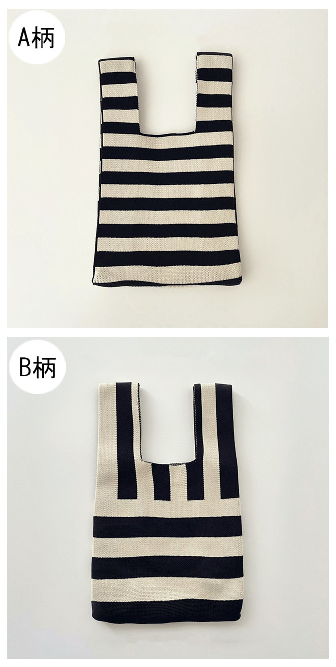 選べる65柄 ニット バッグ ミニ トートバッグ ニットバッグ 大きな柄 斜め ボーダー スタライプ レディース ライン ミニトート 小さめ マルシェバック バイアス 