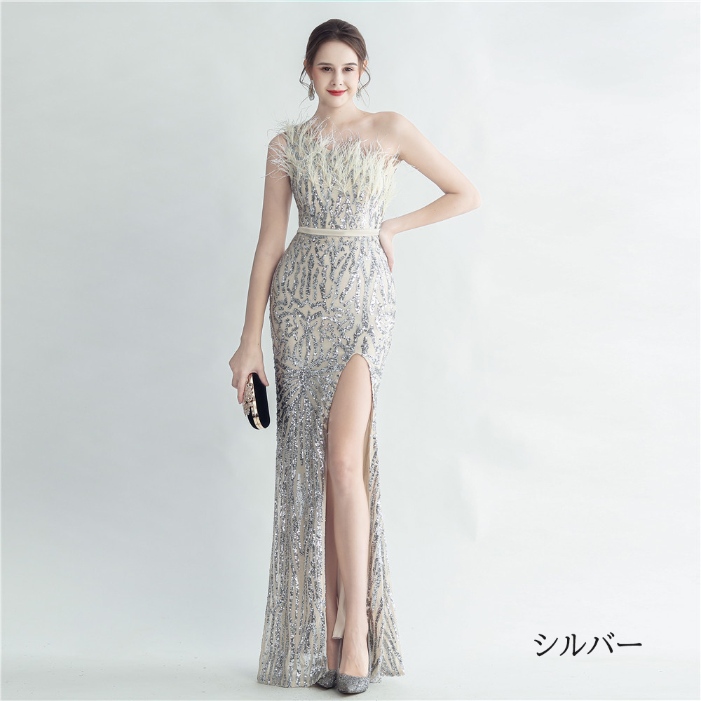 カラードレス マーメイドドレス パーティードレス ワンショルダー スリット イブニングドレス 結婚式 二次会 ウェディングドレス 発表会 スレンダードレス 