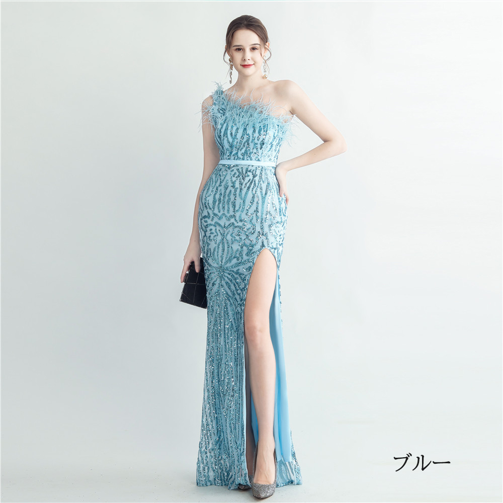 カラードレス マーメイドドレス パーティードレス ワンショルダー スリット イブニングドレス 結婚式 二次会 ウェディングドレス 発表会 スレンダードレス 