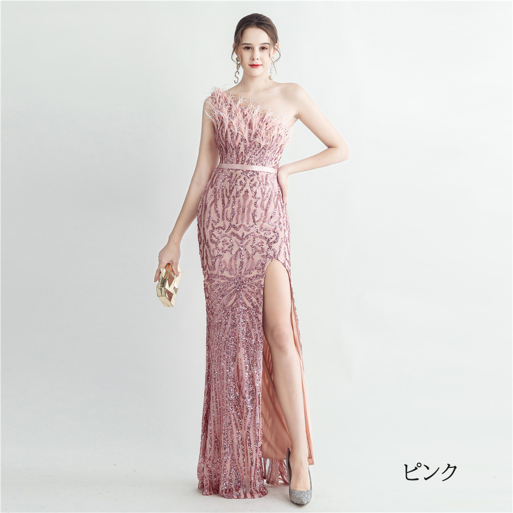 カラードレス マーメイドドレス パーティードレス ワンショルダー スリット イブニングドレス 結婚式 二次会 ウェディングドレス 発表会 スレンダードレス 