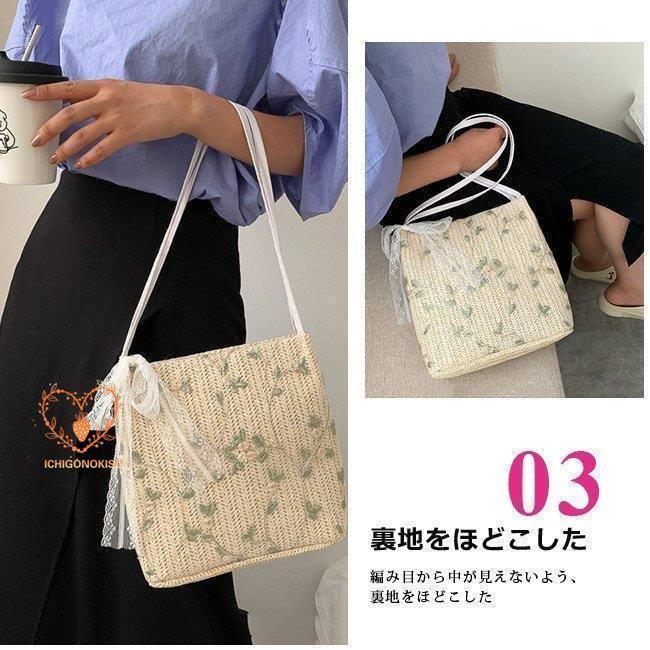 カゴバッグ ハンドバッグ ストローバッグ トートバッグ 夏バッグ 手持ち リボン かごバッグ レース 旅行 軽量 おしゃれ 大容量 フラワー 手提げ 草編み 可愛い 