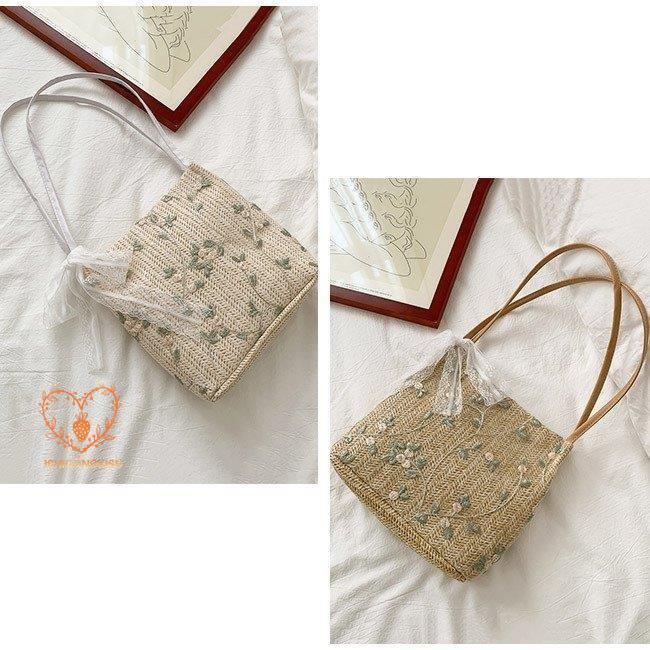 カゴバッグ ハンドバッグ ストローバッグ トートバッグ 夏バッグ 手持ち リボン かごバッグ レース 旅行 軽量 おしゃれ 大容量 フラワー 手提げ 草編み 可愛い 