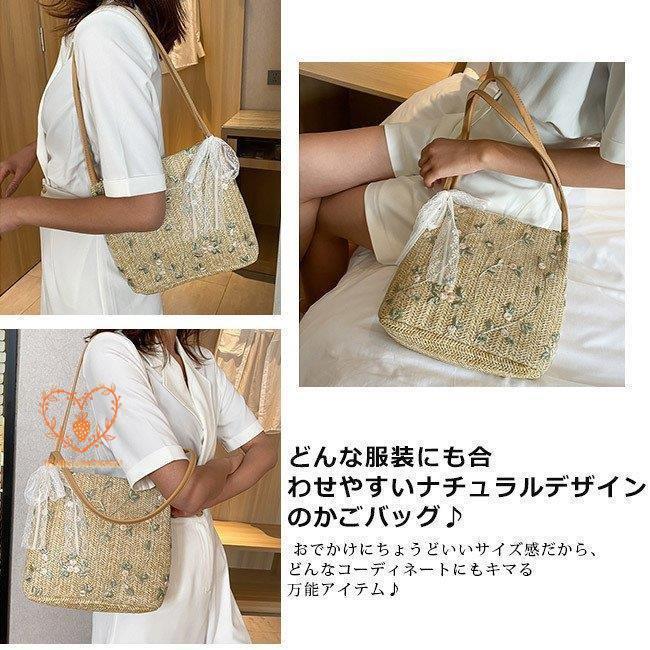 カゴバッグ ハンドバッグ ストローバッグ トートバッグ 夏バッグ 手持ち リボン かごバッグ レース 旅行 軽量 おしゃれ 大容量 フラワー 手提げ 草編み 可愛い 