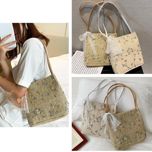 カゴバッグ ハンドバッグ ストローバッグ トートバッグ 夏バッグ 手持ち リボン かごバッグ レース 旅行 軽量 おしゃれ 大容量 フラワー 手提げ 草編み 可愛い 