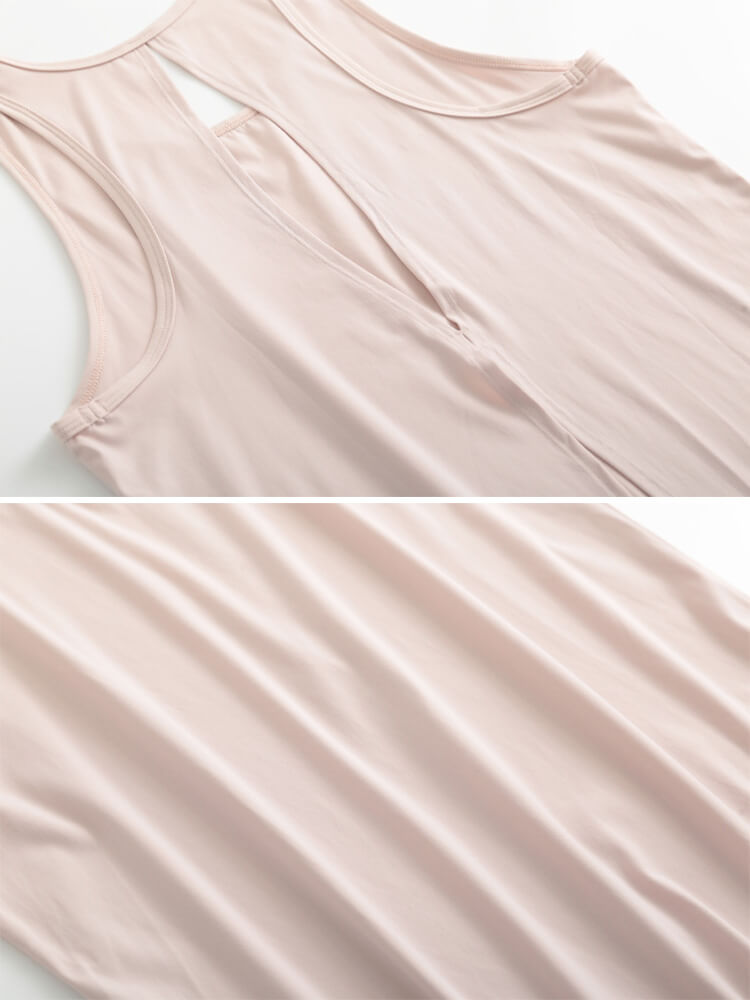 ヨガウェア タンクトップ トップス ホットヨガ 無地 長め 背中見せ ノースリーブ 速乾 フィットネス 無地 スポーツウエア スリット Tシャツ 