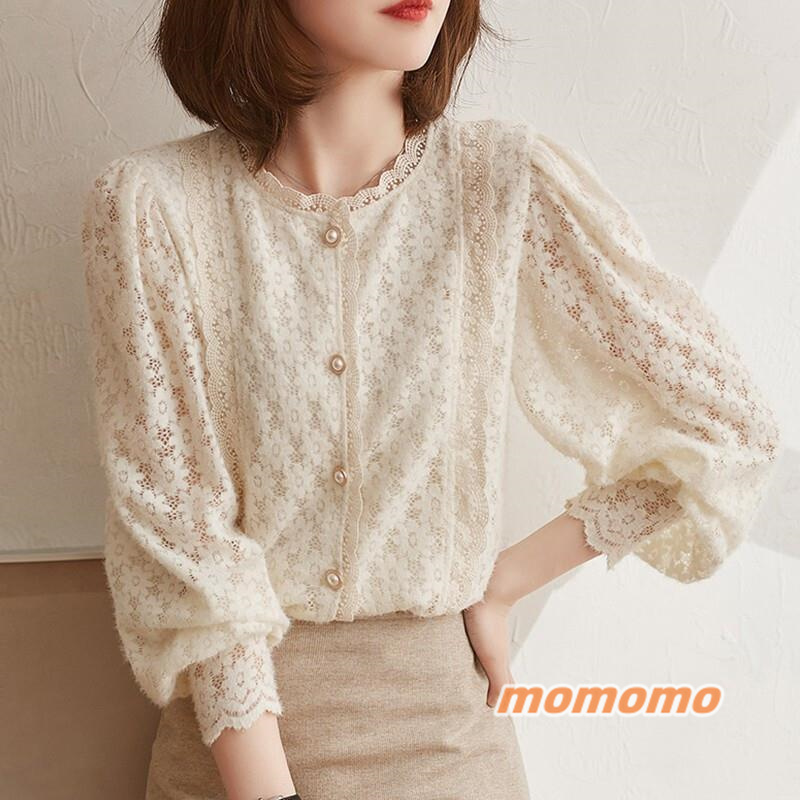 シャツ レディース カジュアルシャツ 長袖 裏起毛 レース イベント ゆったり ブラウス トップス おしゃれ 披露宴 可愛い カジュアル 無地 