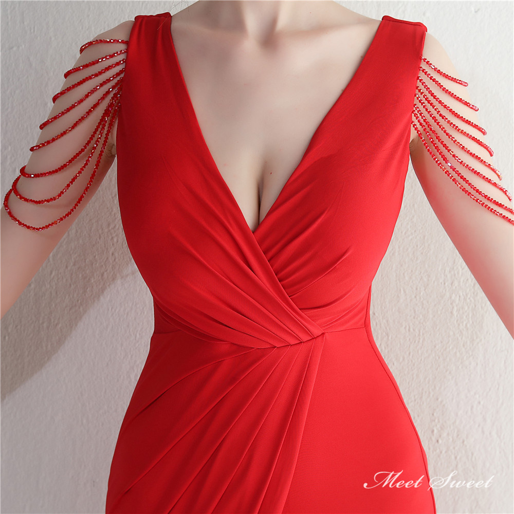 カラードレス マーメイドドレス パーティードレス スリット ビーズ Vネック イブニングドレス 発表会 ファスナー サテン 二次会 ウェディングドレス 結婚式 