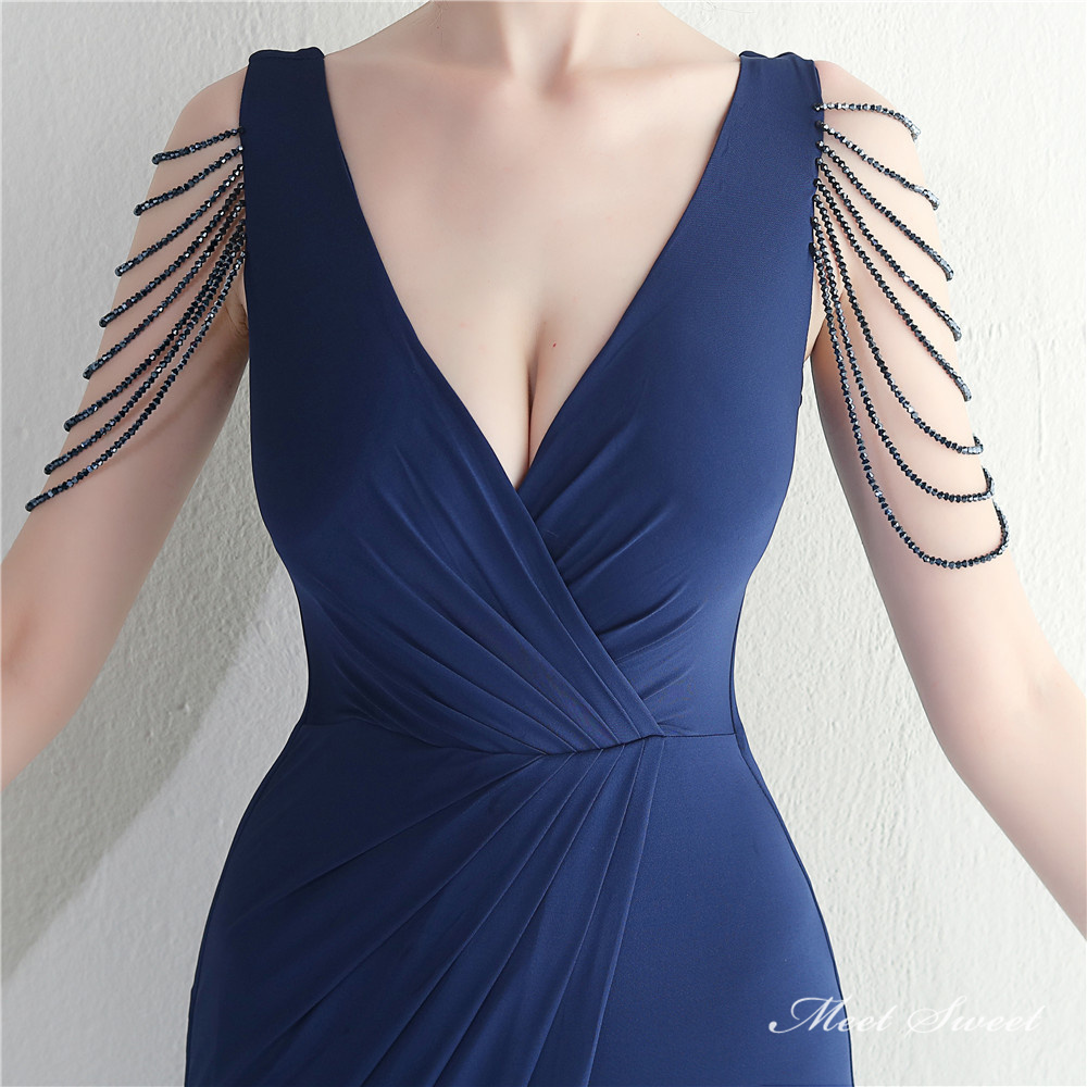 カラードレス マーメイドドレス パーティードレス スリット ビーズ Vネック イブニングドレス 発表会 ファスナー サテン 二次会 ウェディングドレス 結婚式 