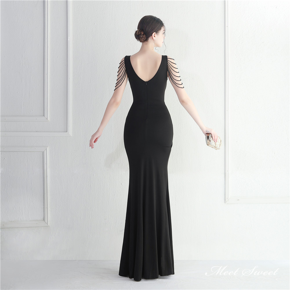 カラードレス マーメイドドレス パーティードレス スリット ビーズ Vネック イブニングドレス 発表会 ファスナー サテン 二次会 ウェディングドレス 結婚式 