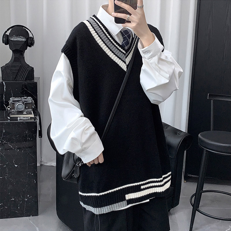 ニットベスト メンズ プルオーバー 袖なし ベスト Vネック ニット カジュアル 冬 トップス 学生 男子 通勤 スクール 通学 アウター 秋 ゆったり オシャレ 