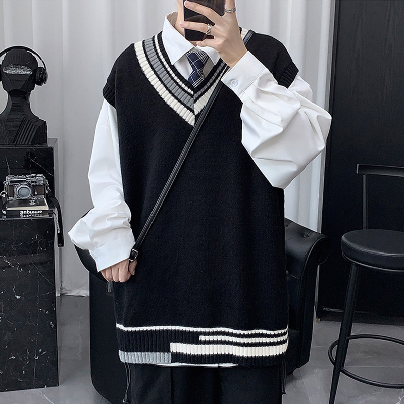 ニットベスト メンズ プルオーバー 袖なし ベスト Vネック ニット カジュアル 冬 トップス 学生 男子 通勤 スクール 通学 アウター 秋 ゆったり オシャレ 