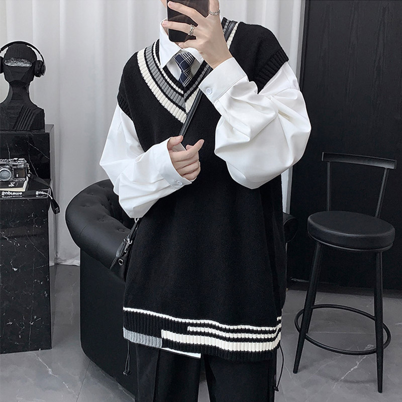 ニットベスト メンズ プルオーバー 袖なし ベスト Vネック ニット カジュアル 冬 トップス 学生 男子 通勤 スクール 通学 アウター 秋 ゆったり オシャレ 