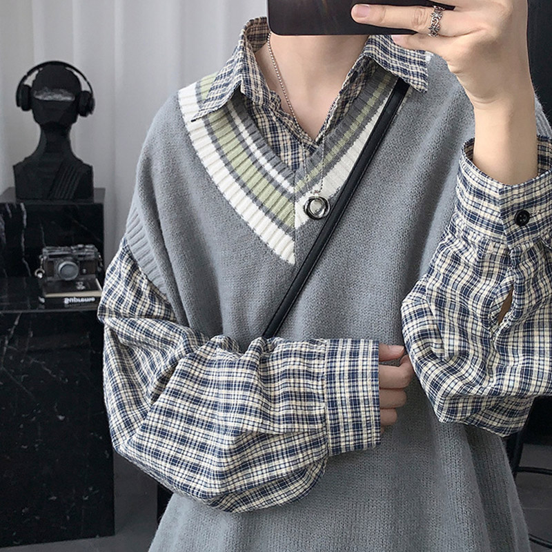 ニットベスト メンズ プルオーバー 袖なし ベスト Vネック ニット カジュアル 冬 トップス 学生 男子 通勤 スクール 通学 アウター 秋 ゆったり オシャレ 