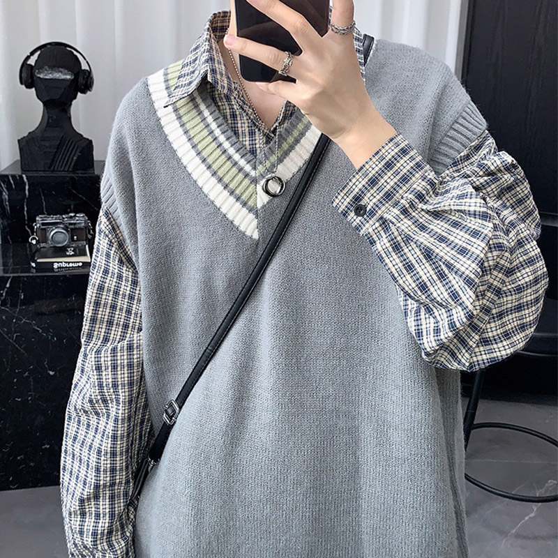 ニットベスト メンズ プルオーバー 袖なし ベスト Vネック ニット カジュアル 冬 トップス 学生 男子 通勤 スクール 通学 アウター 秋 ゆったり オシャレ 