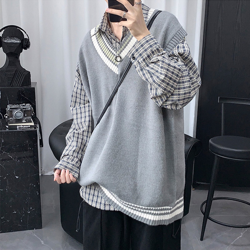 ニットベスト メンズ プルオーバー 袖なし ベスト Vネック ニット カジュアル 冬 トップス 学生 男子 通勤 スクール 通学 アウター 秋 ゆったり オシャレ 