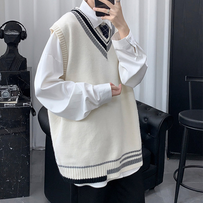 ニットベスト メンズ プルオーバー 袖なし ベスト Vネック ニット カジュアル 冬 トップス 学生 男子 通勤 スクール 通学 アウター 秋 ゆったり オシャレ 