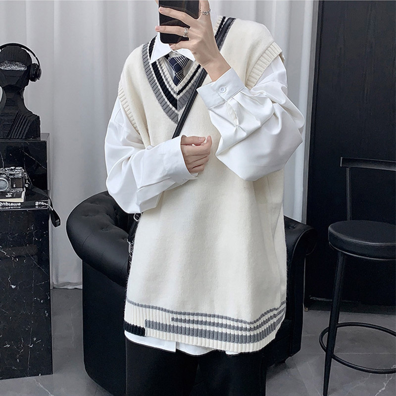 ニットベスト メンズ プルオーバー 袖なし ベスト Vネック ニット カジュアル 冬 トップス 学生 男子 通勤 スクール 通学 アウター 秋 ゆったり オシャレ 