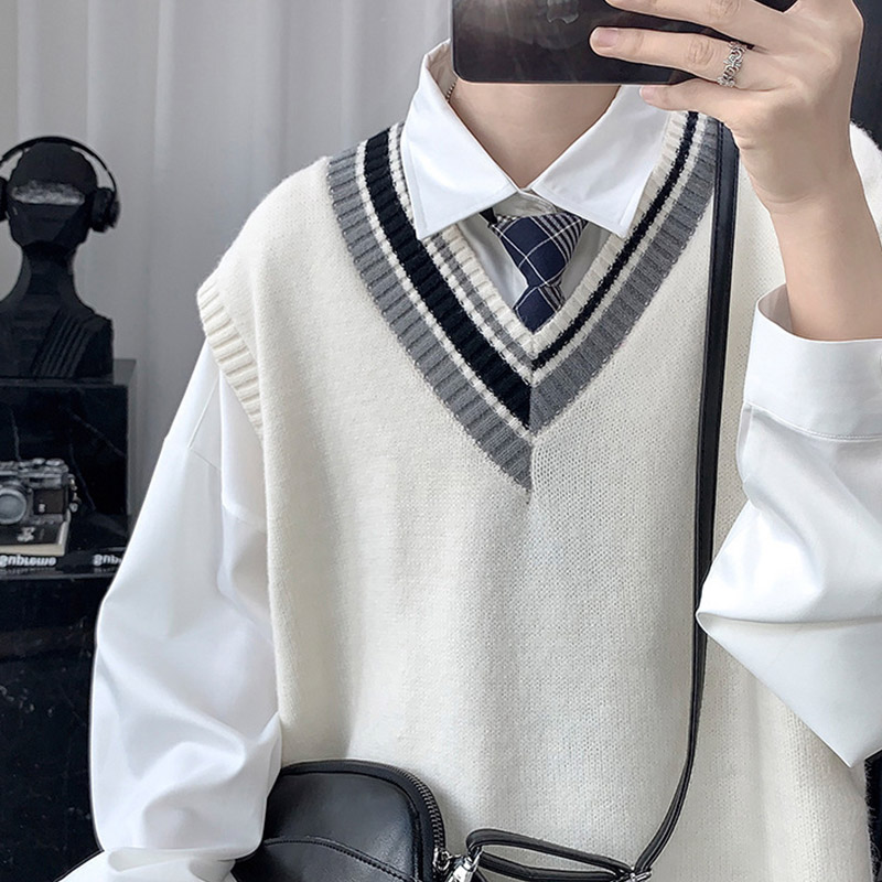 ニットベスト メンズ プルオーバー 袖なし ベスト Vネック ニット カジュアル 冬 トップス 学生 男子 通勤 スクール 通学 アウター 秋 ゆったり オシャレ 
