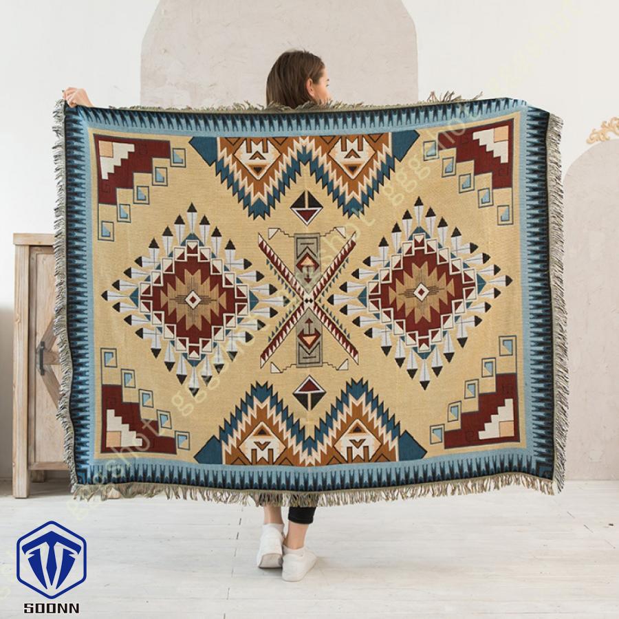 マルチカバー レトロ ソファーカバー 北欧デザイン フリンジ付き ベッドカバー 長方形 カーペット 1人掛け 綿麻 3人掛け 2人掛け カウチ ご自宅で ラグマット 