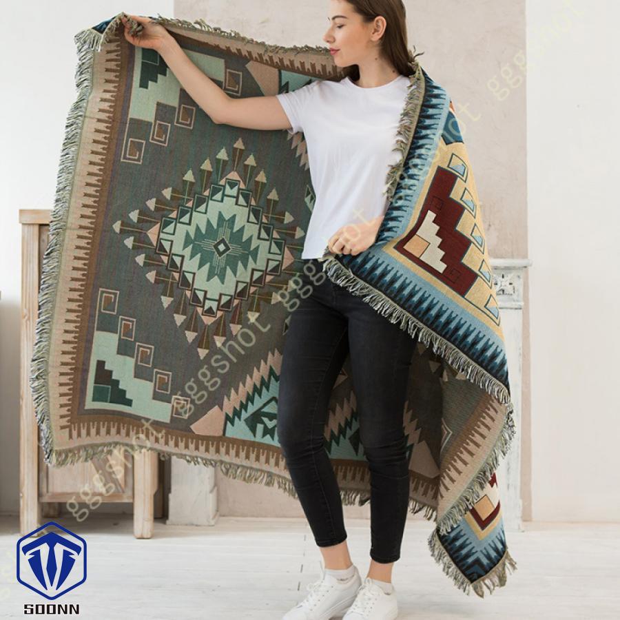 マルチカバー レトロ ソファーカバー 北欧デザイン フリンジ付き ベッドカバー 長方形 カーペット 1人掛け 綿麻 3人掛け 2人掛け カウチ ご自宅で ラグマット 