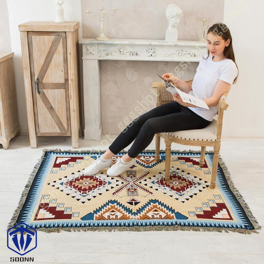 マルチカバー レトロ ソファーカバー 北欧デザイン フリンジ付き ベッドカバー 長方形 カーペット 1人掛け 綿麻 3人掛け 2人掛け カウチ ご自宅で ラグマット 