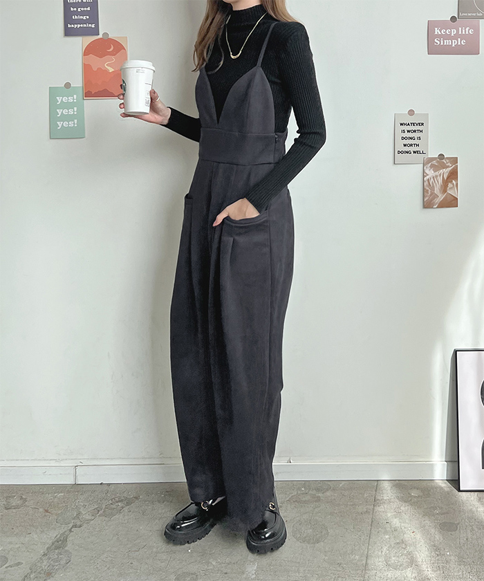 サロペット レディース 秋 冬 カジュアル シンプル 上品 大人可愛い スエードビスチェサロペット きれいめ ガー韓国ファッション 