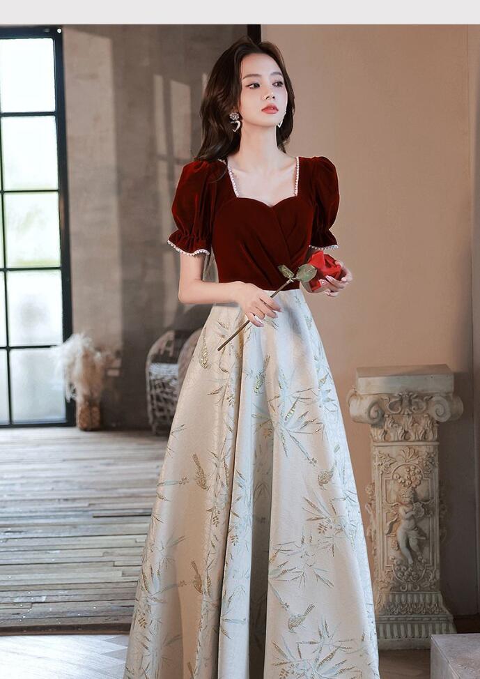 イブニングドレス ワイン赤 ドッキング 結婚式ドレス 二次会ドレス ミディアム丈 ロング丈 ピアノ発表会ドレス ゲストドレス お呼ばれドレス 披露宴 