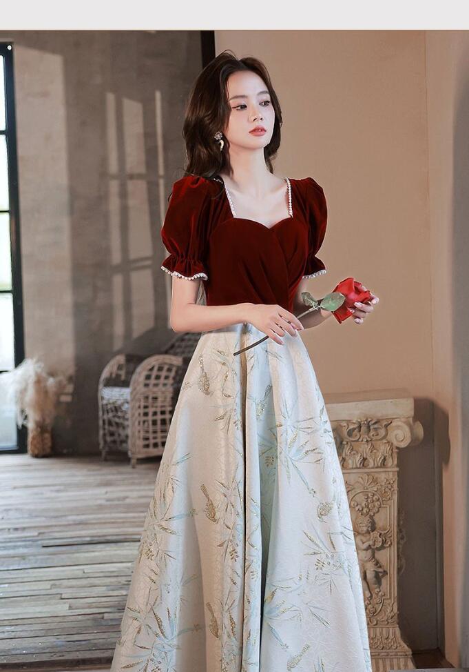 イブニングドレス ワイン赤 ドッキング 結婚式ドレス 二次会ドレス ミディアム丈 ロング丈 ピアノ発表会ドレス ゲストドレス お呼ばれドレス 披露宴 