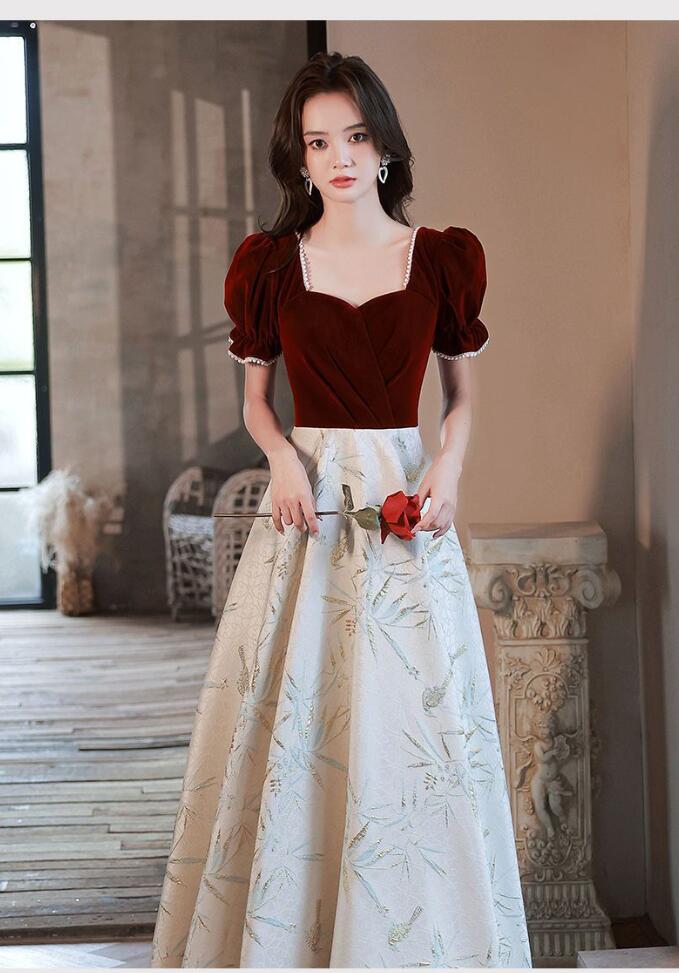 イブニングドレス ワイン赤 ドッキング 結婚式ドレス 二次会ドレス ミディアム丈 ロング丈 ピアノ発表会ドレス ゲストドレス お呼ばれドレス 披露宴 