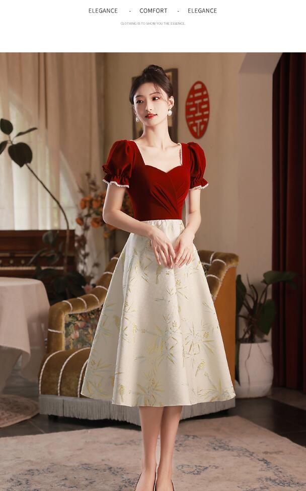 イブニングドレス ワイン赤 ドッキング 結婚式ドレス 二次会ドレス ミディアム丈 ロング丈 ピアノ発表会ドレス ゲストドレス お呼ばれドレス 披露宴 