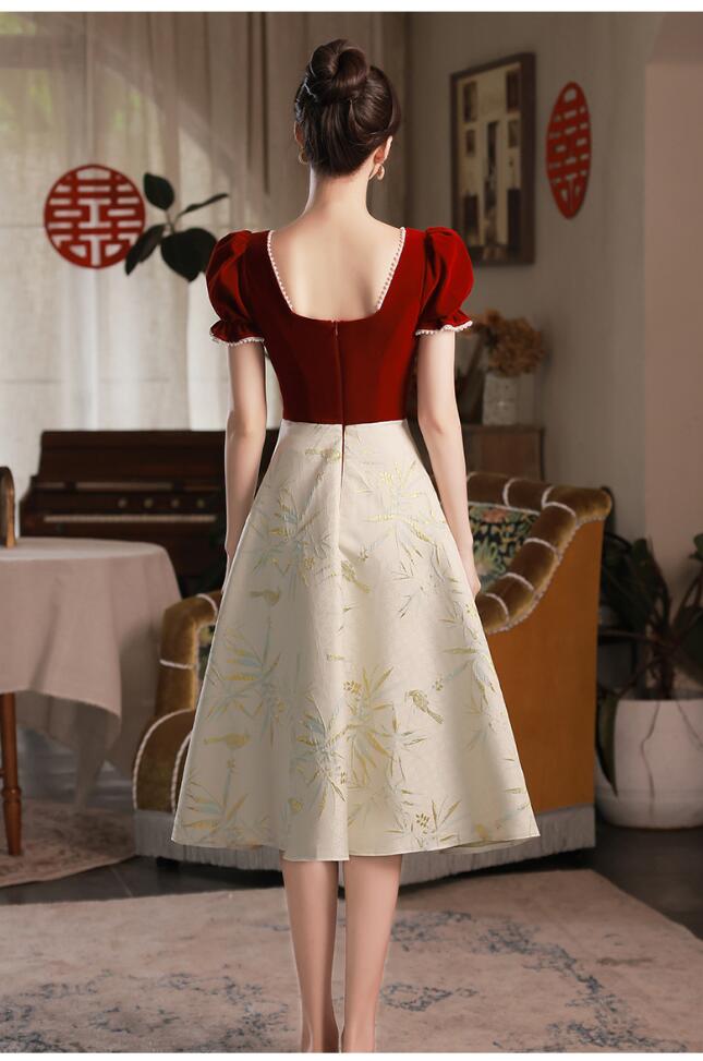 イブニングドレス ワイン赤 ドッキング 結婚式ドレス 二次会ドレス ミディアム丈 ロング丈 ピアノ発表会ドレス ゲストドレス お呼ばれドレス 披露宴 