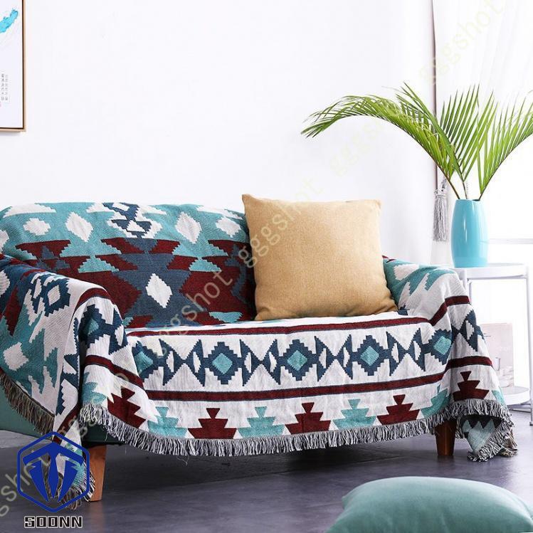 マルチカバー 北欧風 ソファーカバー おしゃれ 幾何学 ソファーかばー ラグ ベッドルーム カバー 肘なし 折り畳み フリンジ付き 綿麻 カバー 部屋 肘付き 
